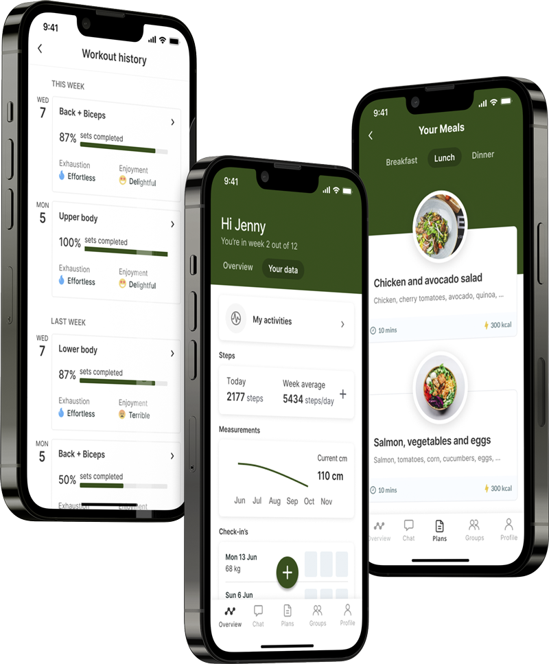 A mockup of the coaching app showcasing the features.